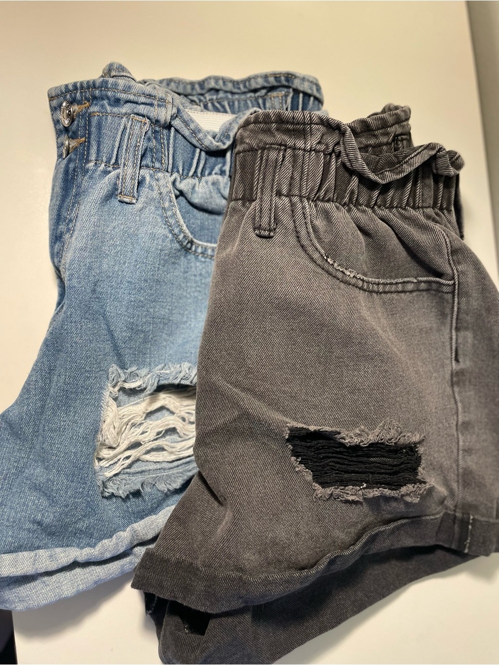 BUNDLE of 2 Forever 21 Denim Paper bag Shorts - Light Blue & Charcoal size L